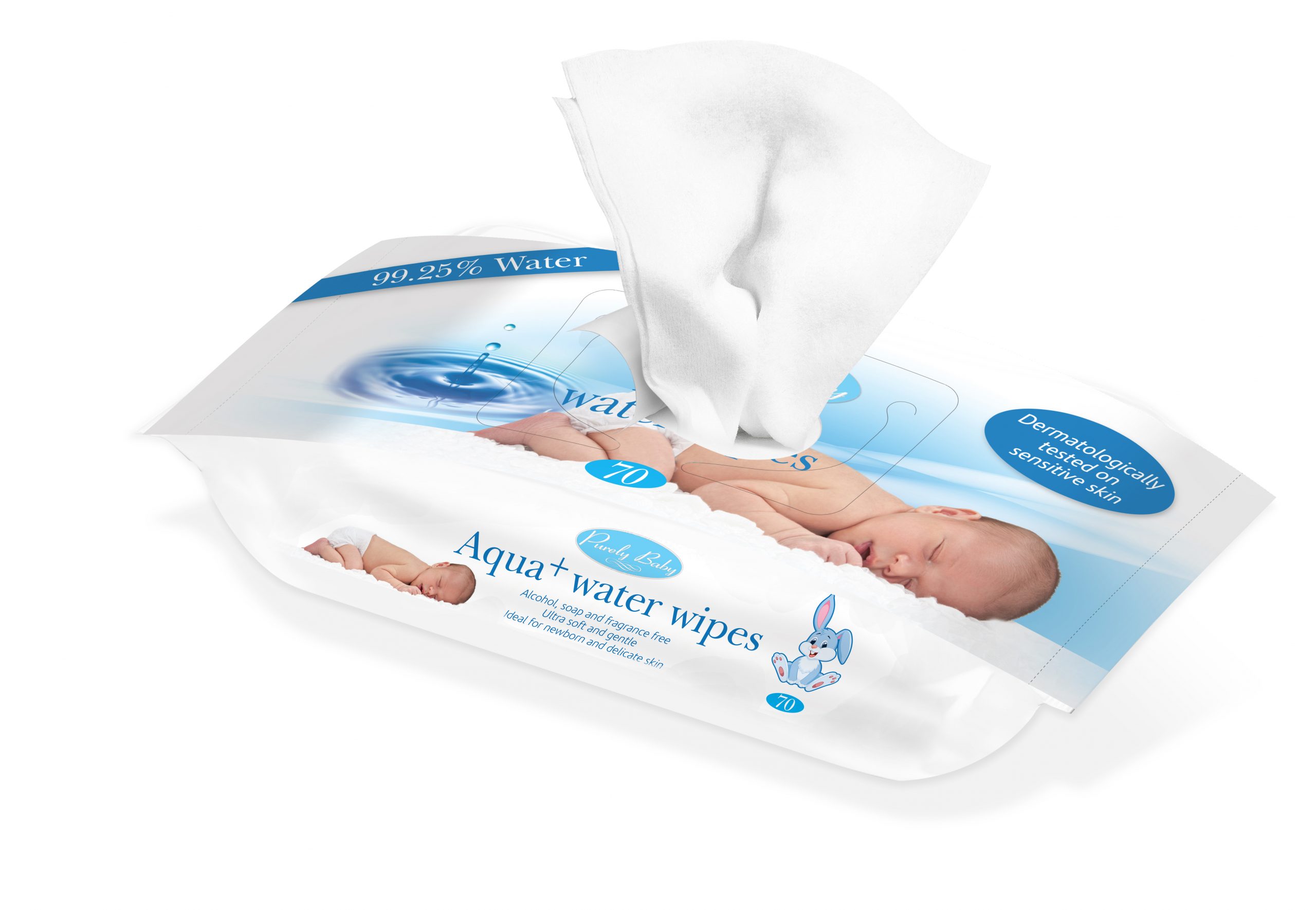 Wet wipes flow pack, isolated on white